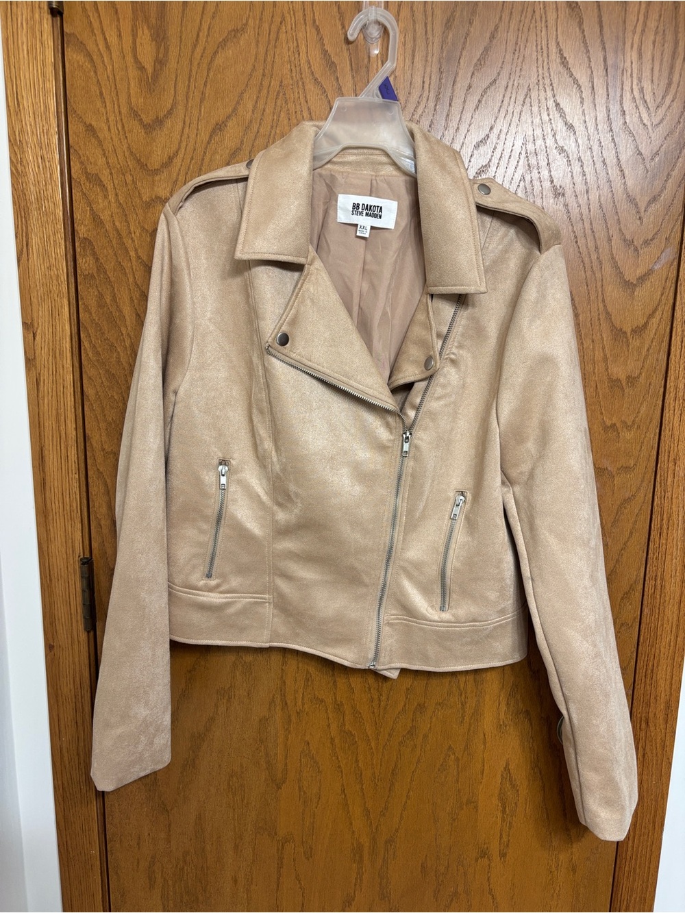 BB Dakota Beige Faux Suede Moto Jacket